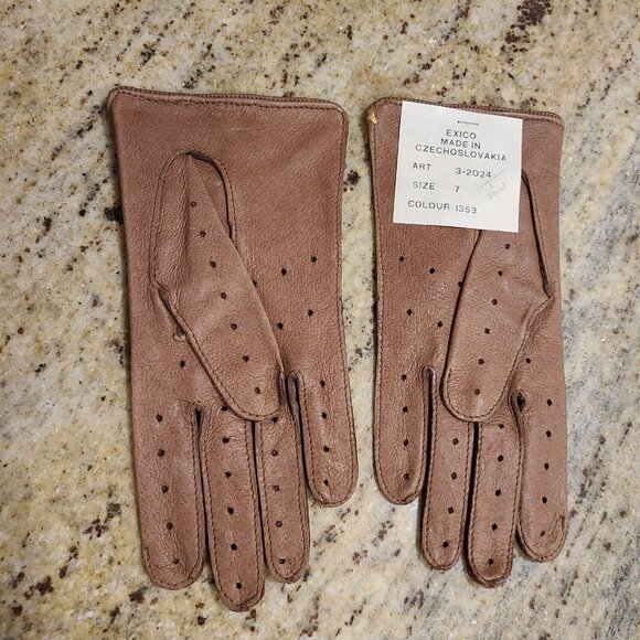 New! Women's Size S Brown Pigskin Leather Driving Gloves Knuckle Holes Stitching - Picture 6 of 12